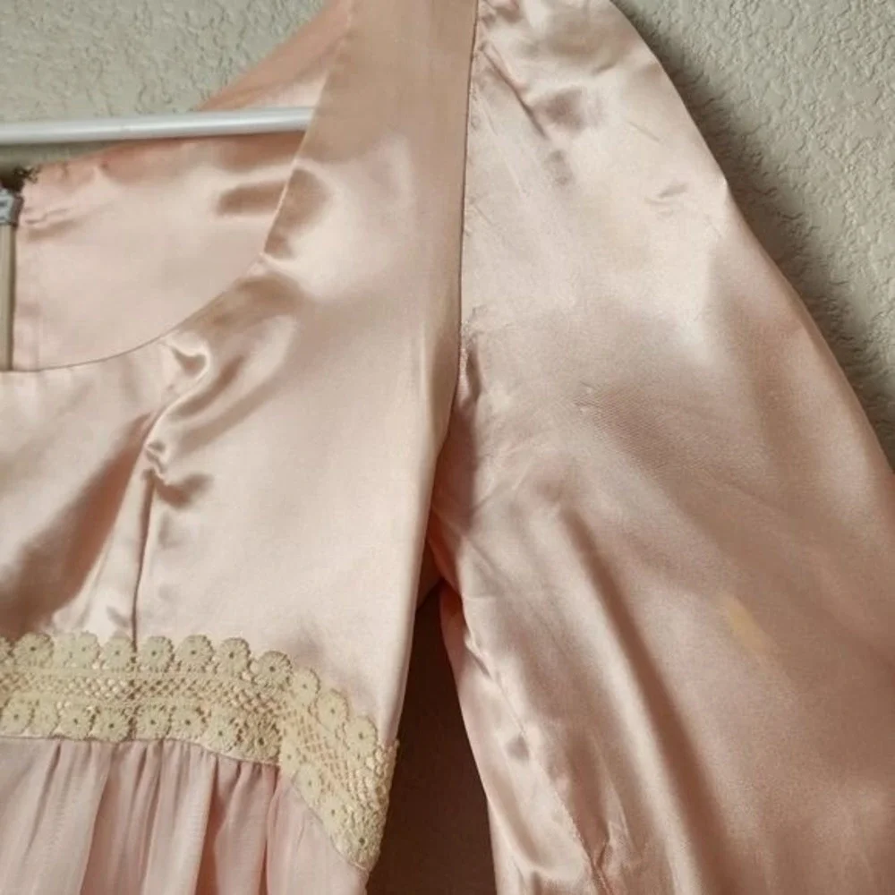 VINTAGE 70s Handmade Satin Babydoll Maxi Dress‎ Cottagecore Pink